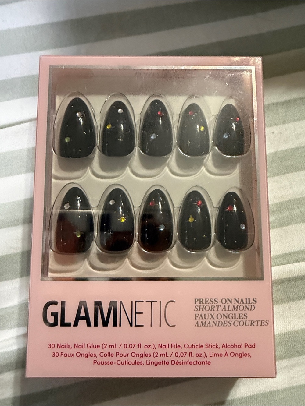 Glamnetic Short Black Almond Press-On Nails with Confetti Accents